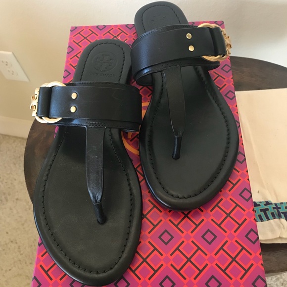 NWT TORY BURCH MARSDEN LEATHER FLAT THONG SANDALS - Picture 3 of 7